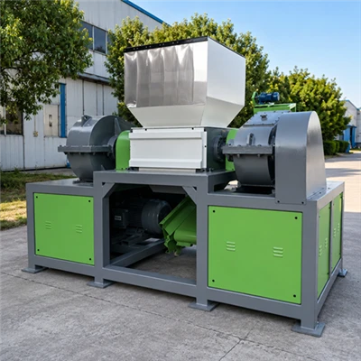 grey and green twin shaft shredder from bsgh