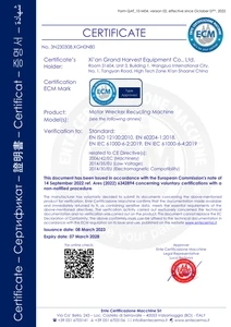 CE for motor recycling machine